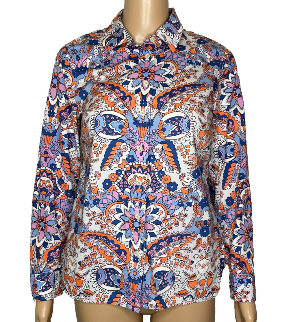 Women's Petite Talbots Multicolor Pattern Cotton Button Down Shirt